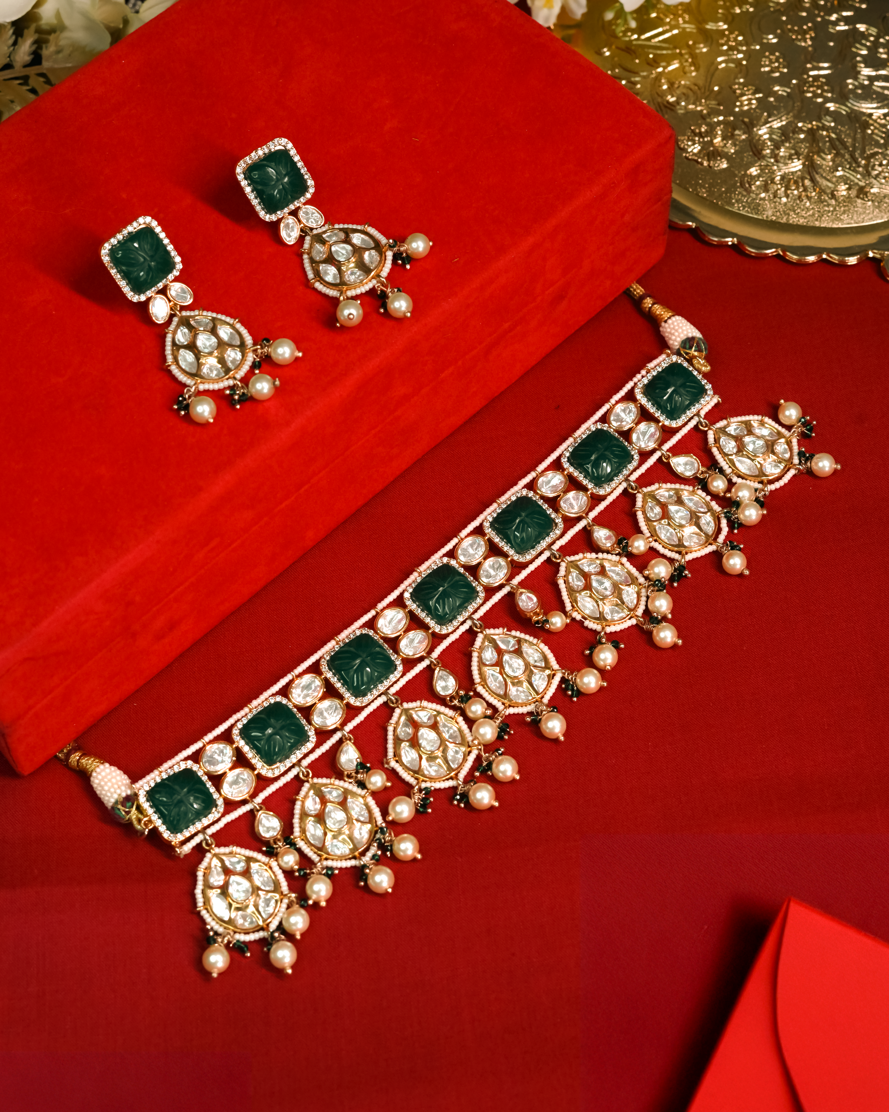 Emerald Royale Real Polki Kundan Necklace Set